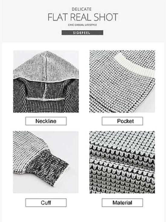 Oversized Hooded Cardigan Sweater Open Front Chunky Knit Plaid Coat - Picture 5 of 7